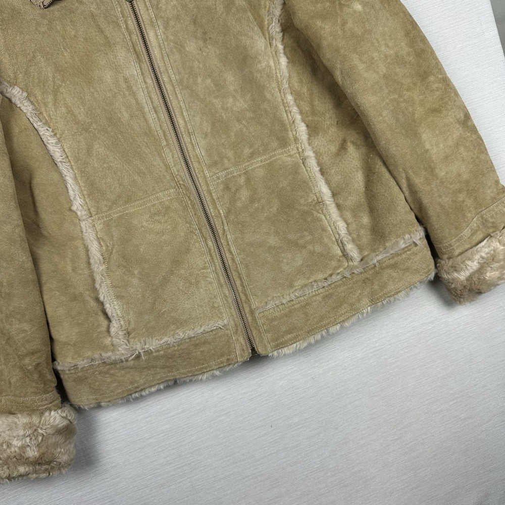 Vtg 90s Wilsons Leather MAXIMA Suede Moto Jacket Shearling Women L Beige - Picture 3 of 13